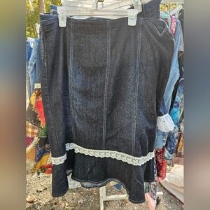 Baccini Women's Black Denim Skirt with Lace Trim